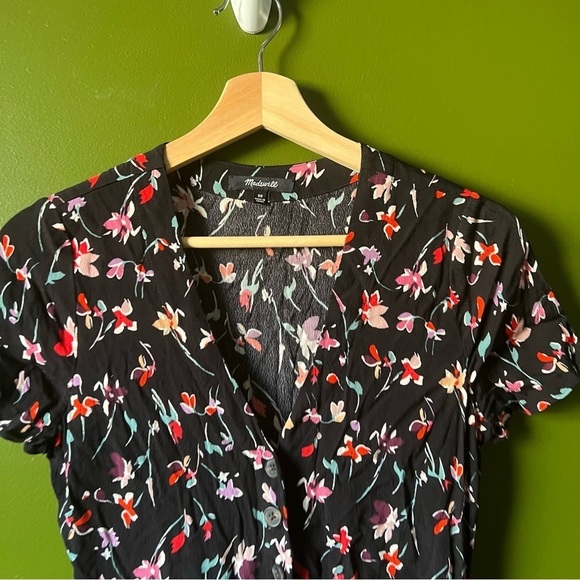 MADEWELL V-Neck Button-Front Mini Dress in Drifting Flowers SIZE 00 - Picture 3 of 10